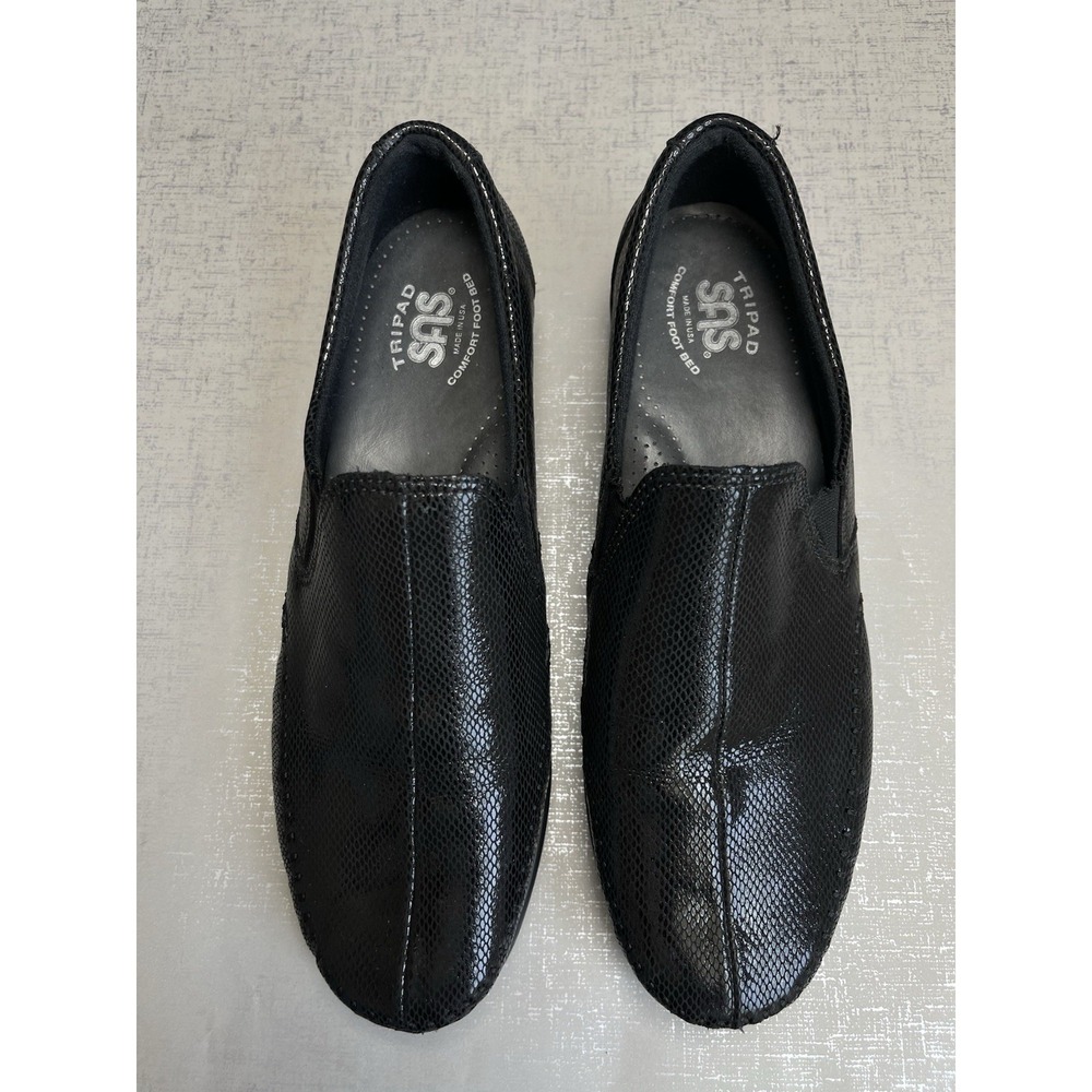 SAS Dream Comfort Microwedge Loafers 9.5 M Black Leather Preppy Comfy Shoes
